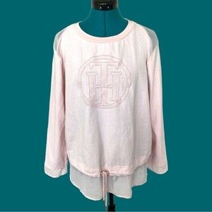 Tommy Hilfiger Womens Pink Pullover Sweatshirt size Large Sheer accents
